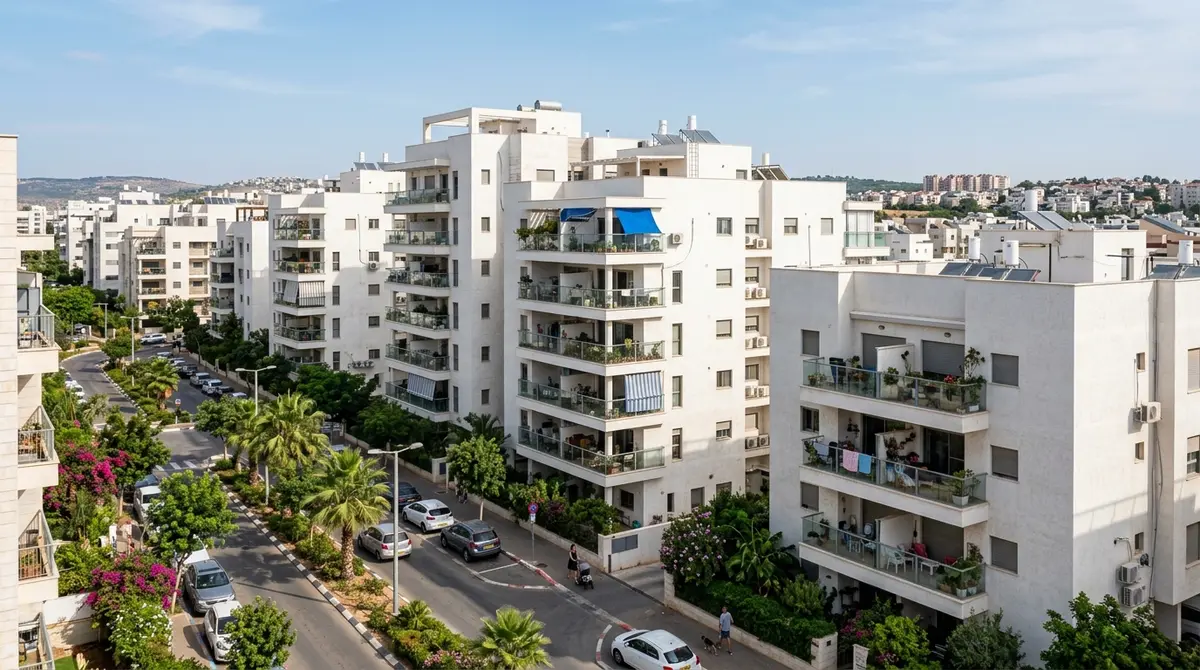 בנייני מגורים מודרניים בשכונה עירונית בישראל