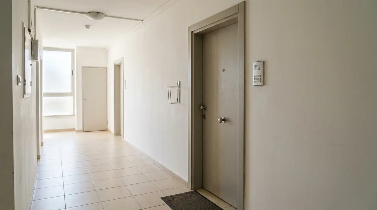 דלת כניסה לדירה במסדרון בית משותף בישראל