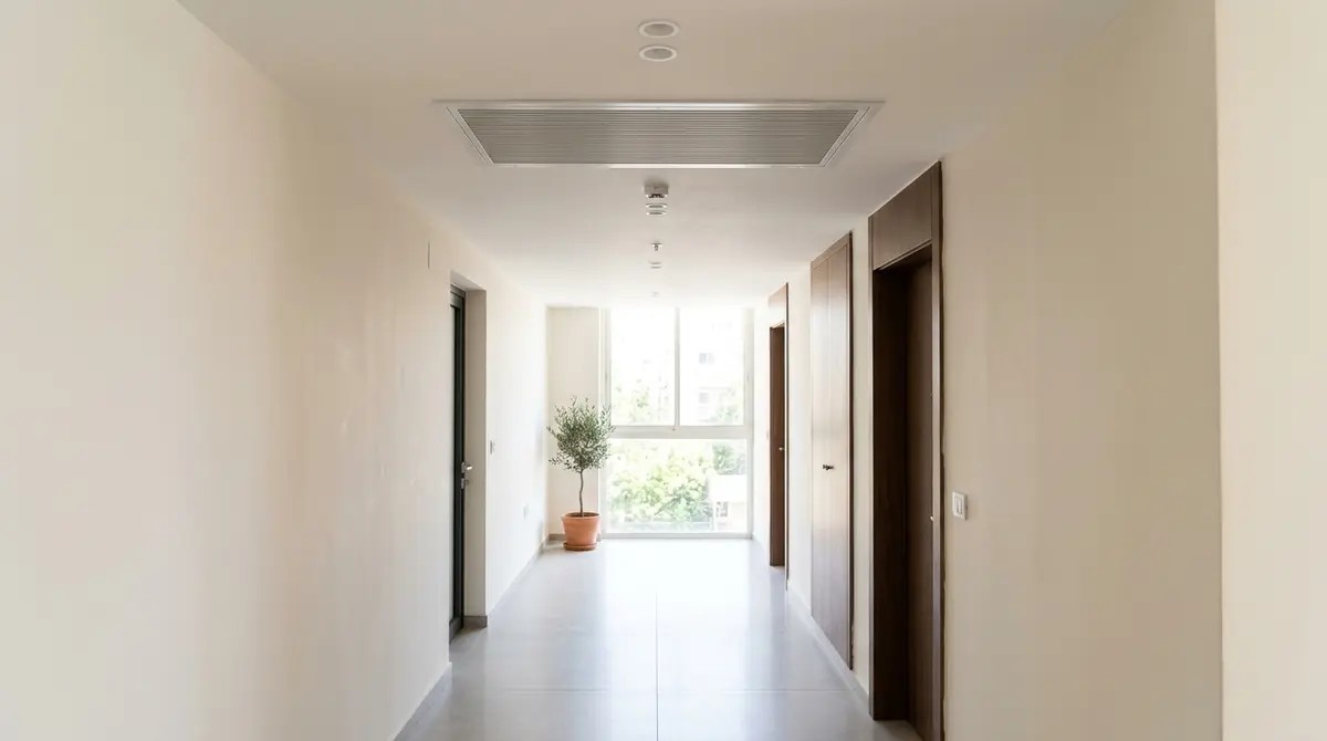 תקרה מונמכת עם פתח מיזוג אוויר בדירת מגורים חדשה